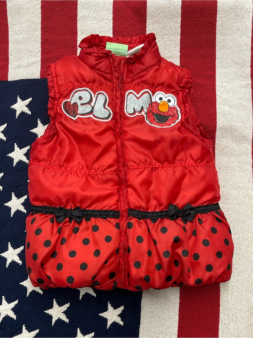 Sesame Street Elmo Red Polka Dot Puffy Vest with Elmo Patch Size 4T